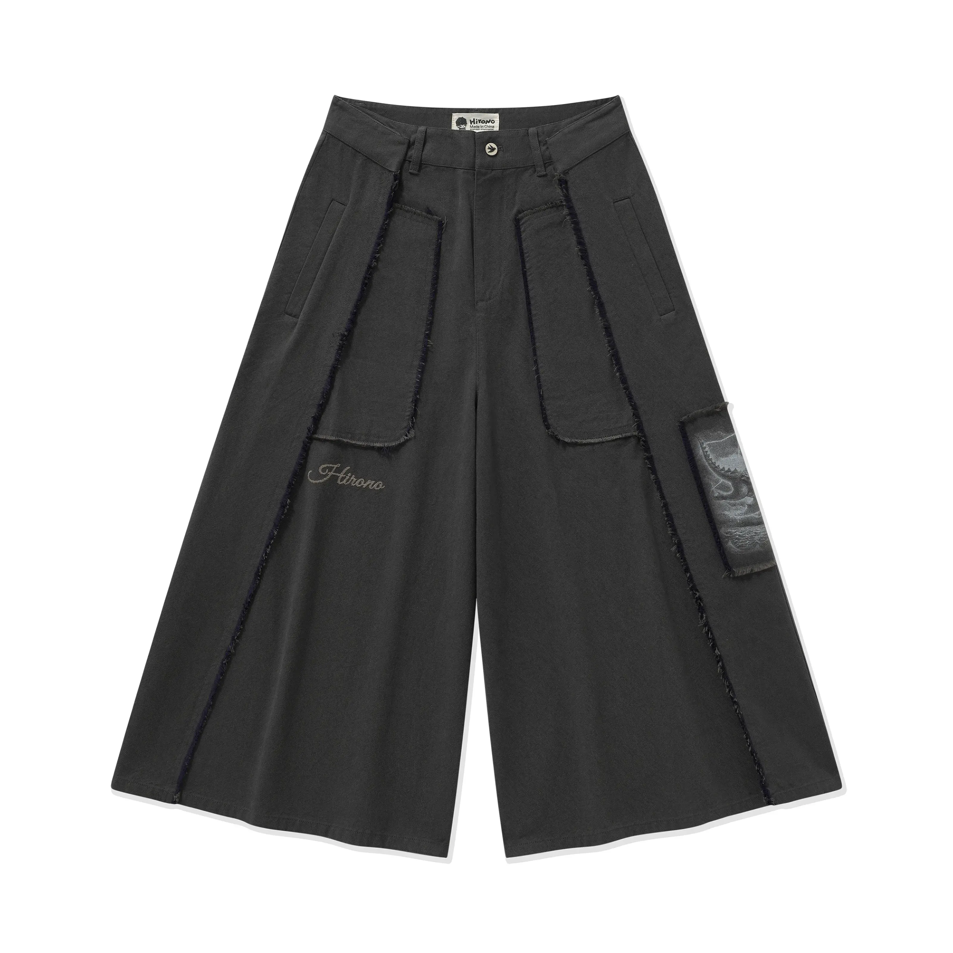 Hirono Whisper Within - Warrior Frayed Patchwork Cropped Wide-Leg Pants