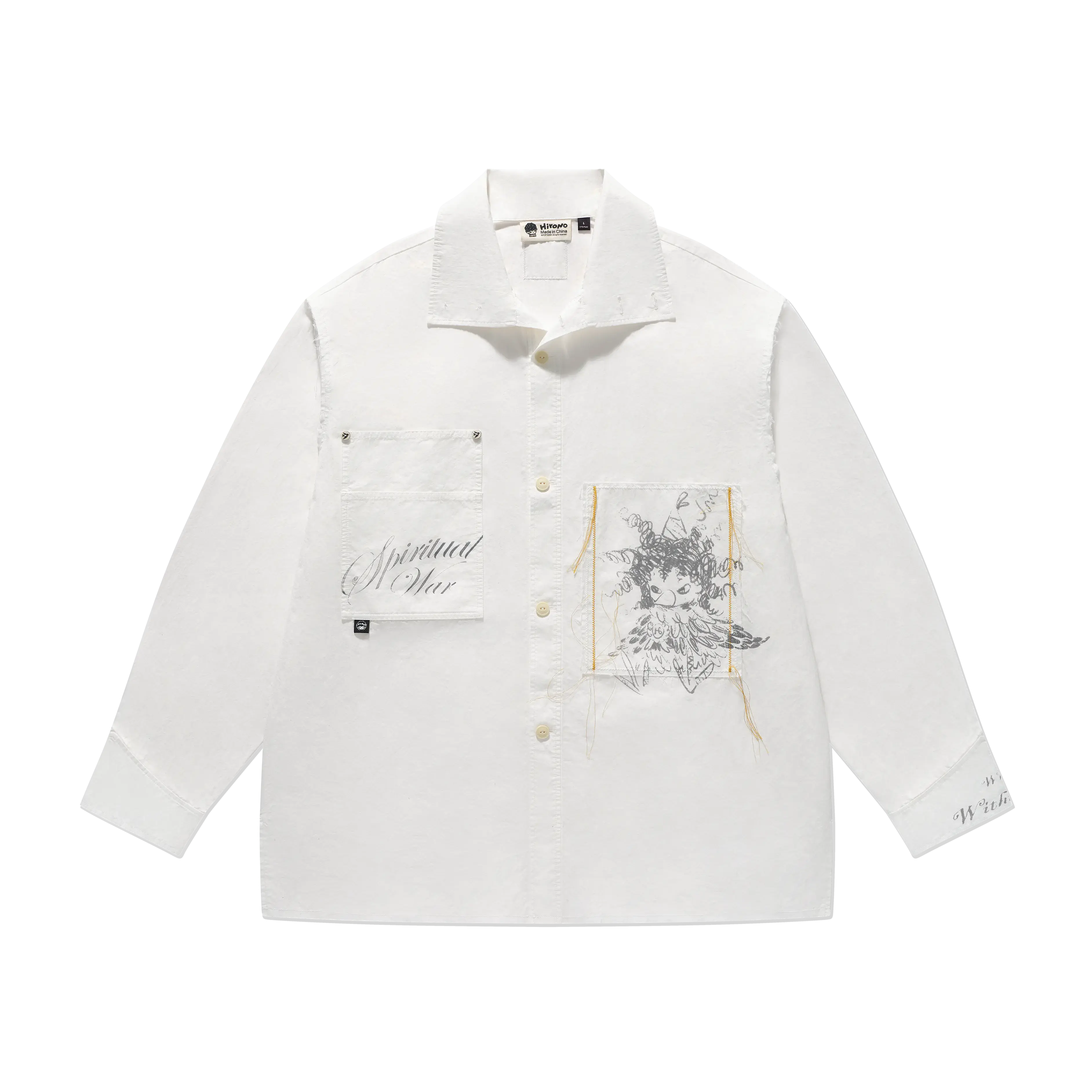 Hirono Whisper Within - Crow Patchwork Long-Sleeve Shirt White