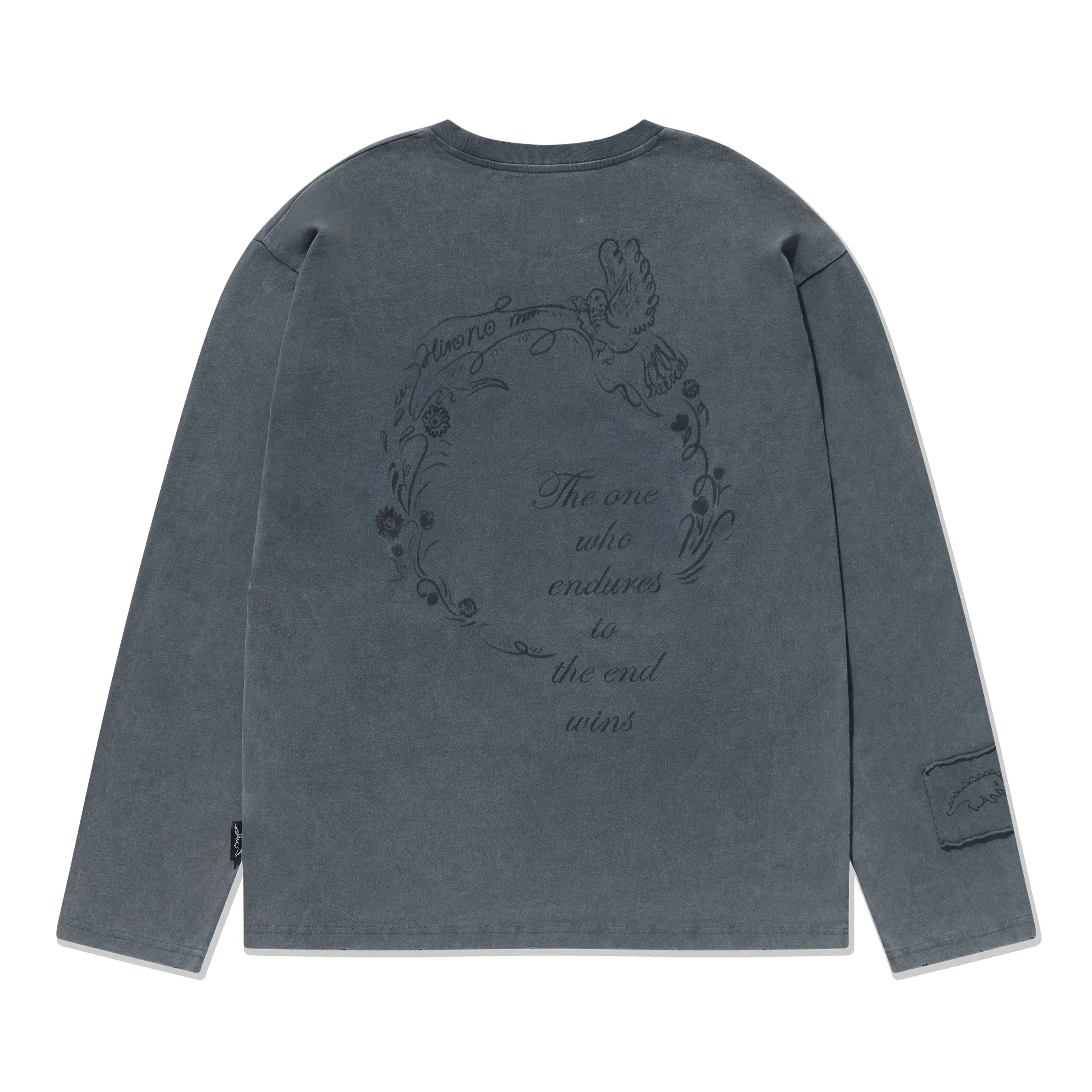 Hirono Whisper Within - Washed Distressed Long-Sleeve T-Shirt Dirty Grey