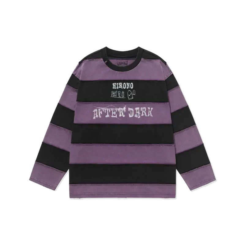 Hirono After Dark - Bat Patchwork Striped Long-Sleeve T-Shirt
