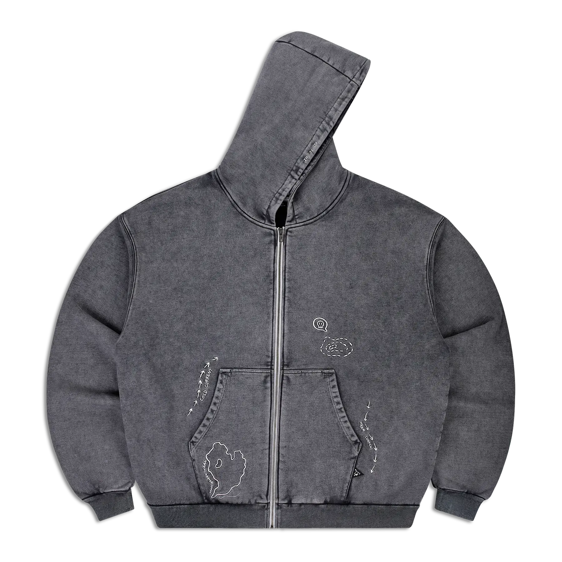 Hirono Living Wild - Flying Bird Cardigan Hoodie Vintage Wash Dark Grey