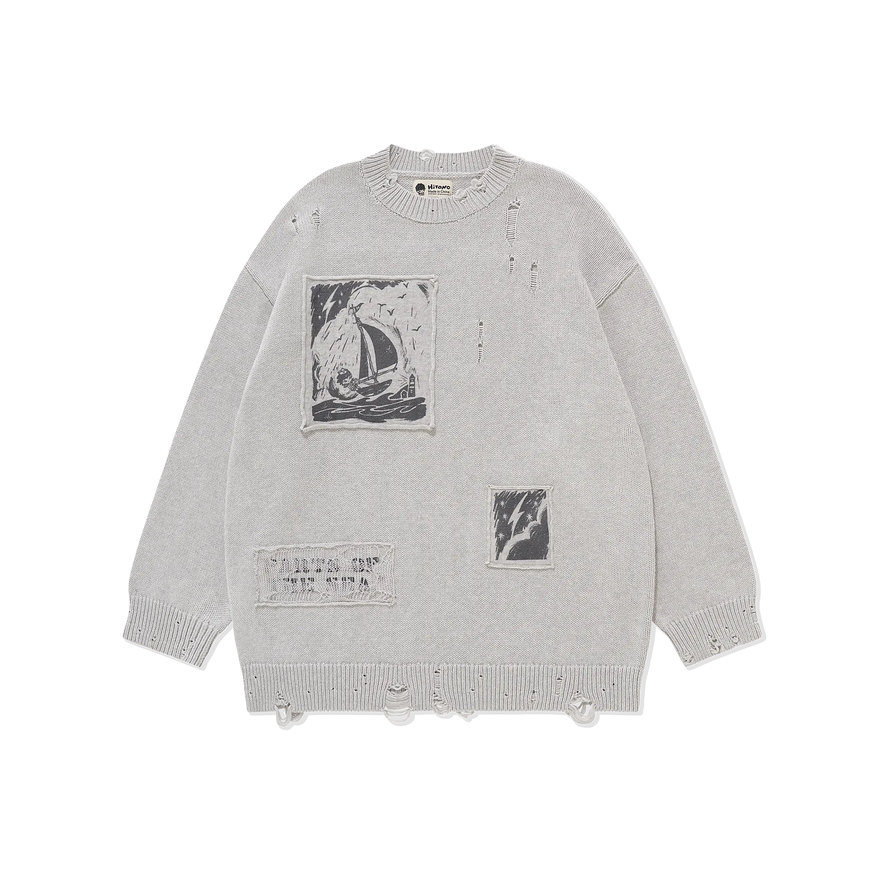 Hirono Living Wild - Freedom Island Applique Sweater Grey-white