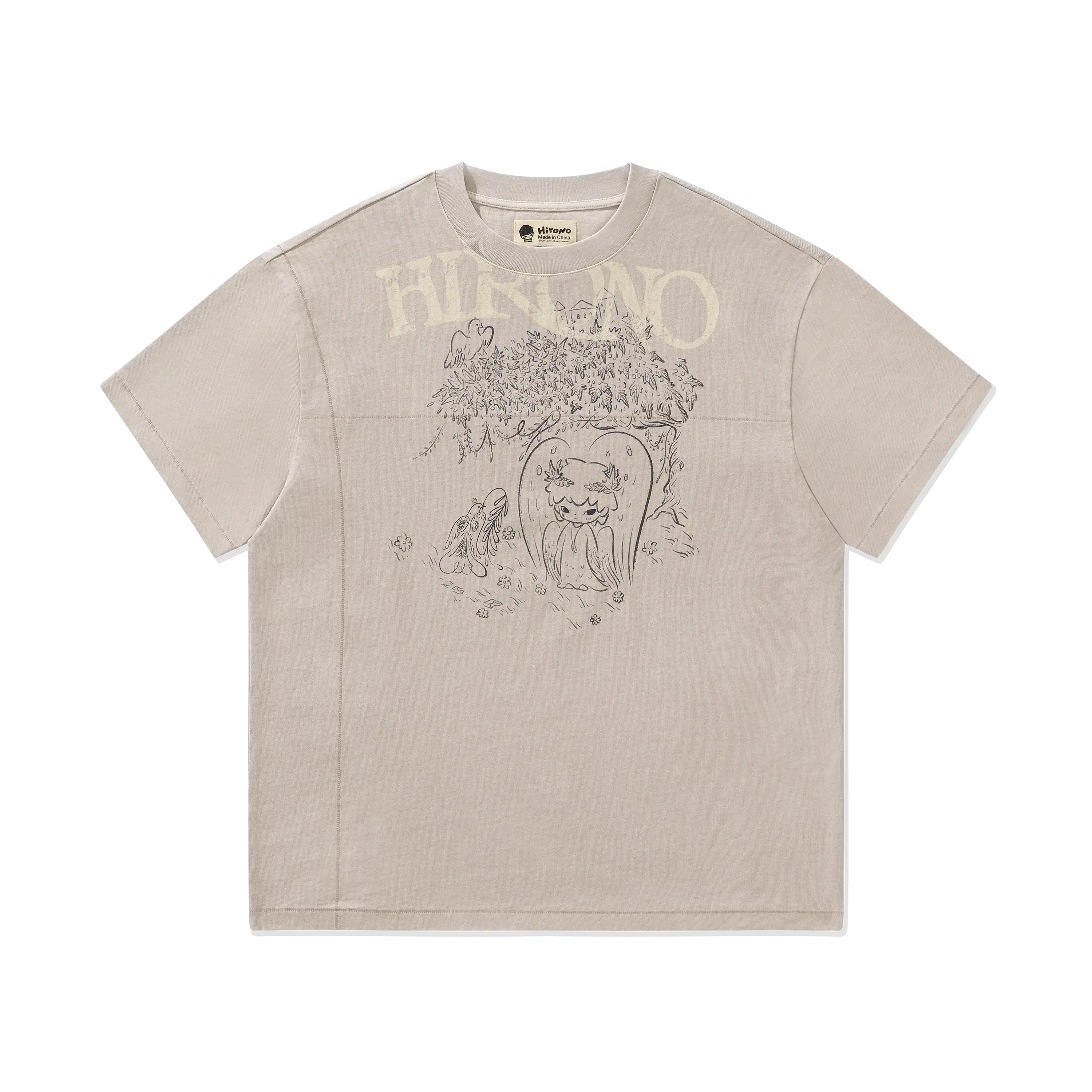 Hirono Whisper Within - Poet Laureate Washed Distressed Short-Sleeve T-Shirt Grey