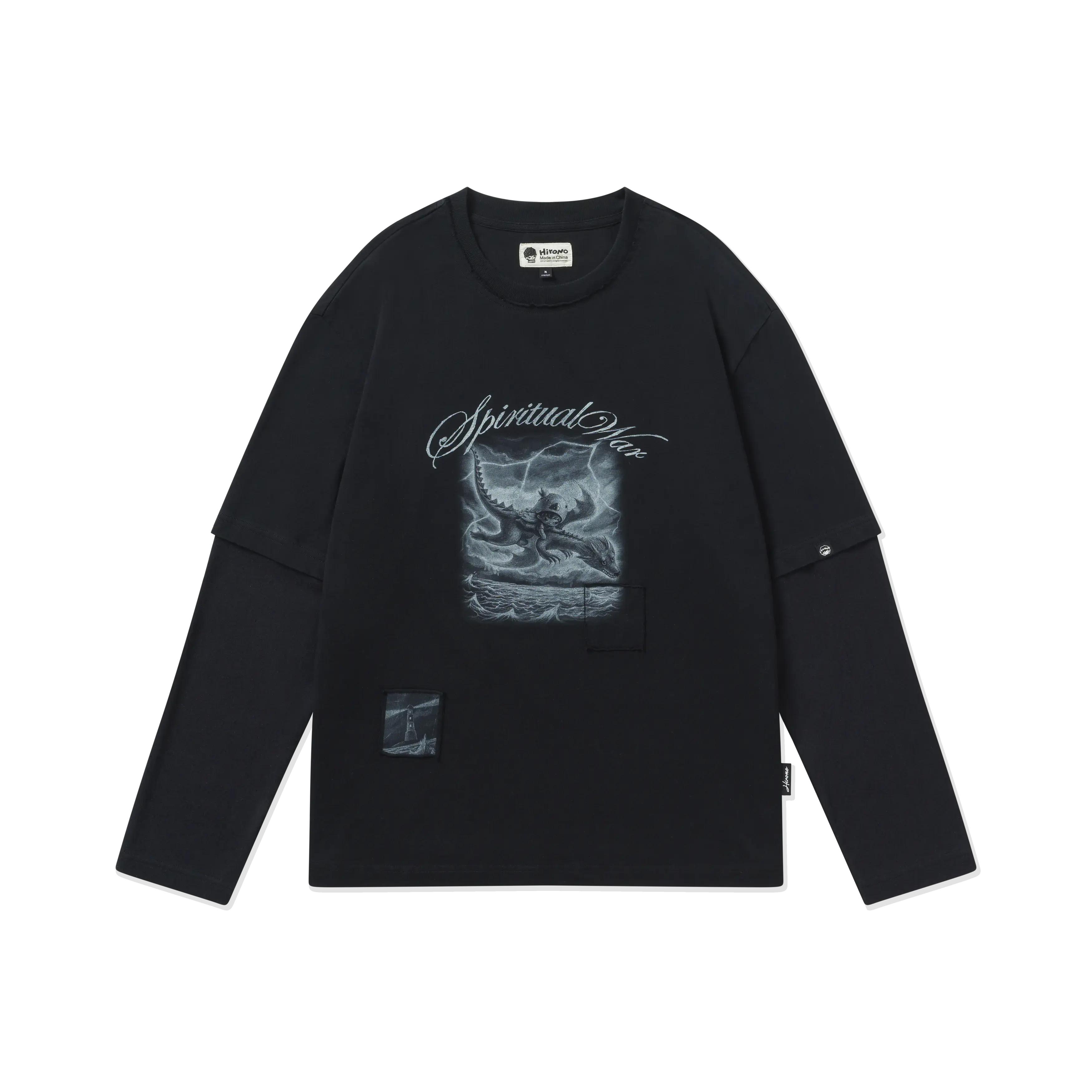 Hirono Whisper Within - Warrior Printed 2-in-1 Long Sleeve T-shirt Black